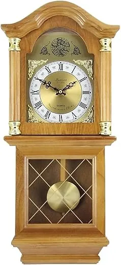 Bedford Clock Collection Swinging Pendulum Wall Clock, 26 Inch, Golden Oak