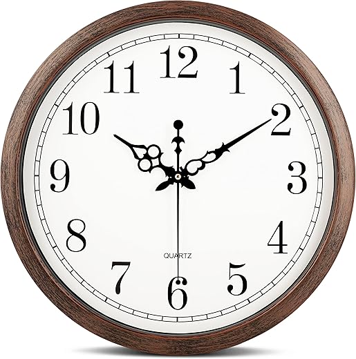 Bernhard Products Large Wall Clock 16 Inch Silent Non Ticking Movement Quartz Battery Operated Round Easy to Read Decorative Classic Brown Home/Kitchen/Office/Classroom/School Clocks, Black Numbers