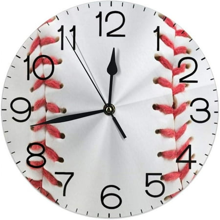 BESTKITTY Baseball Round Wall Clock Silent Non Ticking Battery Operated 9.5 Inch for Student Office School Home Decorative Clock Art