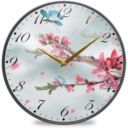 BESTKITTY Butterfly Watercolor Floral Wall Clock Silent Non-Ticking Battery Operated Acrylic Painted Arabic Numerals Clocks 11.9 Inch for Home Kitchen Livingroom Office Classroom