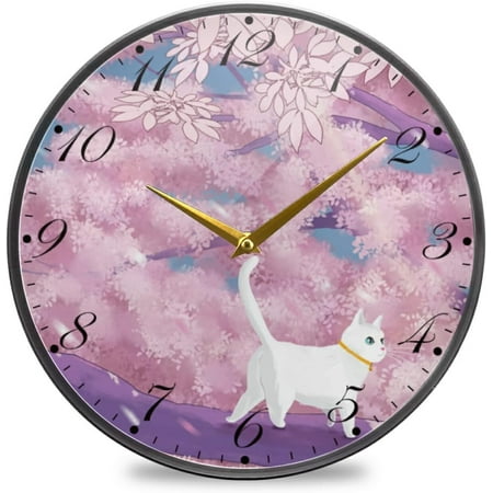 BESTKITTY Cat 4 Wall Clock Silent Non-Ticking Battery Operated Acrylic Painted Arabic Numerals Clocks 9.5 Inch for Home Kitchen Livingroom Office Classroom