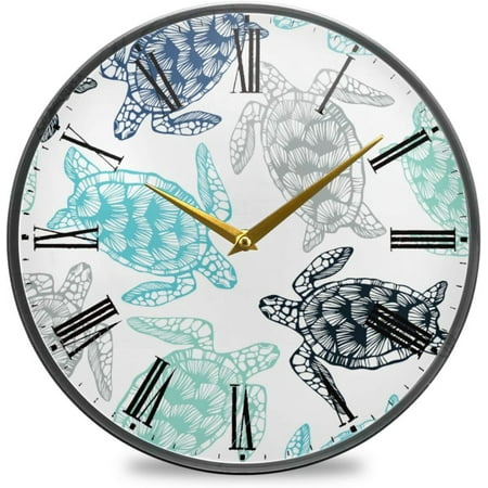 BESTKITTY Sea Turtles Underworld Wall Clock Silent Non-Ticking Battery Operated Acrylic Painted Vintage Roman Numerals Clocks 11.9 Inch for Home Kitchen Livingroom Office Classroom