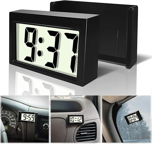 Betus Car Dashboard Digital Clock - Vehicle Adhesive Clock with Jumbo Time & Day Display - Mini Automotive Stick On Watch for Car Truck Dashboard & Air Vent(Black Pack of 1)