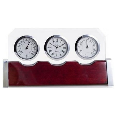 Bey-Berk Indoor Clock/Thermometer/Hygrometer With Personalization Plate Rosewood Base (SQB585T)