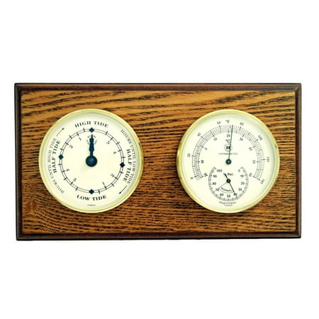 Bey-Berk International Brass Tide Clock, Thermo./Hygro. on Oak T.P.