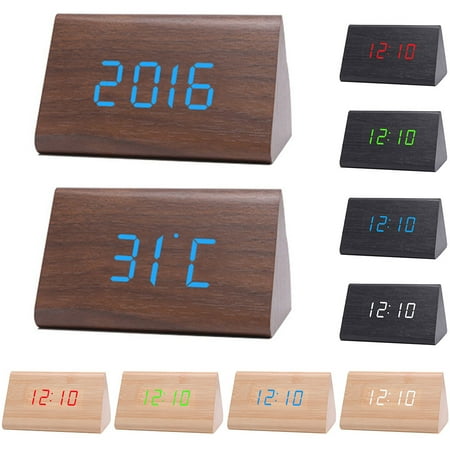 Biplut Digital Wooden USB LED Night Light Alarm Clock Thermometer Display Timepiece