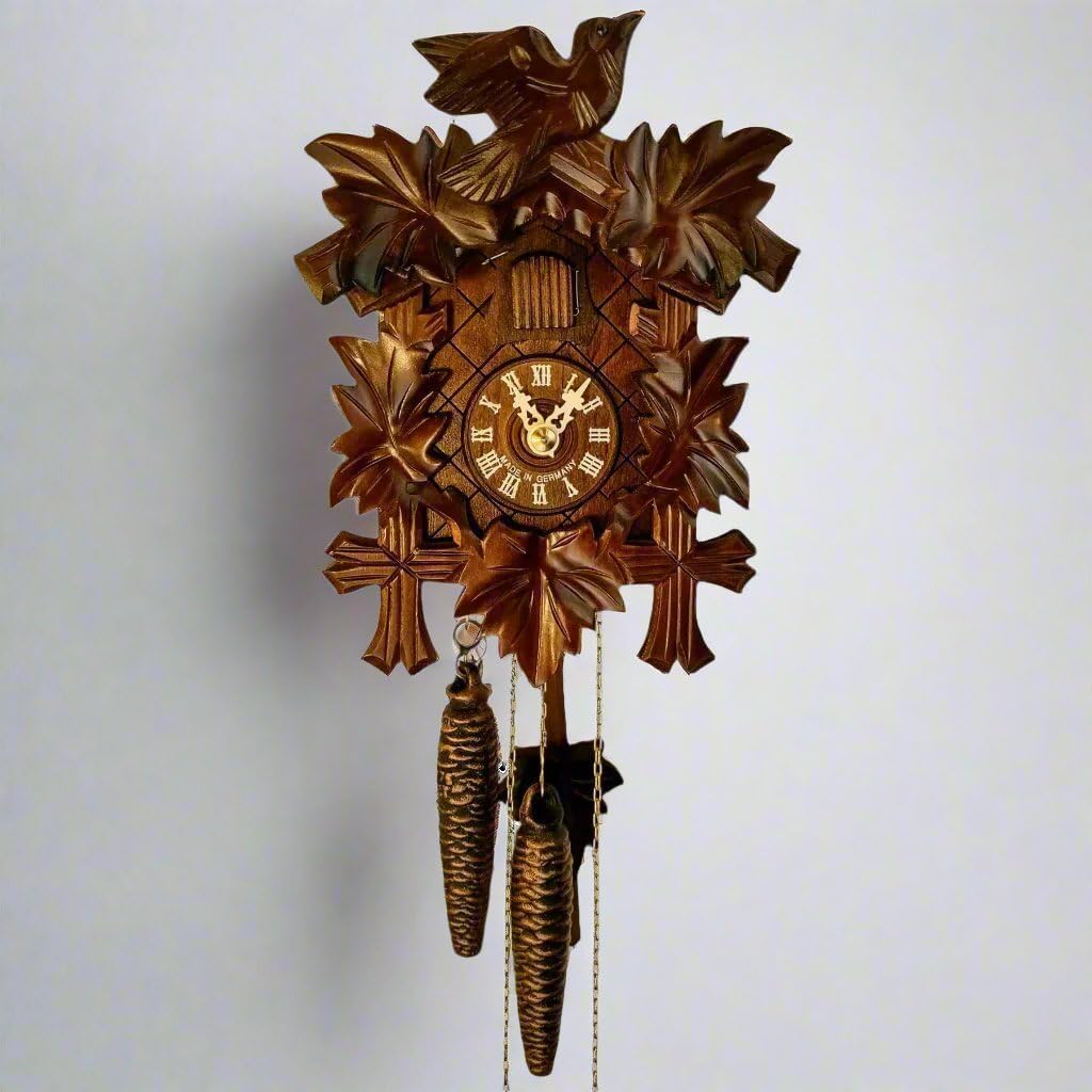 BIRD AND LEAF Model 1200 Brown Forest Mechanical Cuckoo Clock, Linden Wood with Half and Full Hour Strike