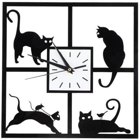 Black Cat Wall Clock Wall Clock Simple Style Silent Creative Cat Decoration For Home Office Cafe Restaurant