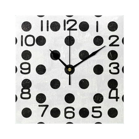 Black Polka Dots Wall Clock Square Silent Non-Ticking Battery Operated Retro 7.78 Clock Home Kitchen Office Decoration