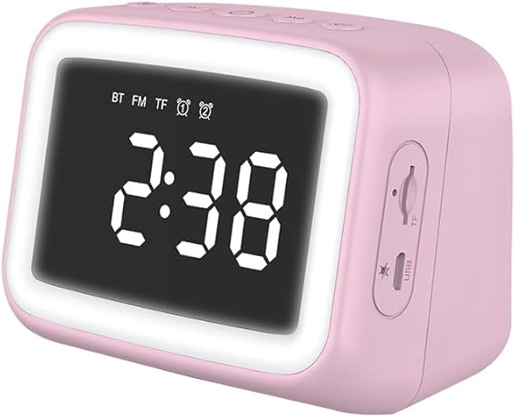 Bluetooth Speaker with Lights and Alarm Clock (Pink)