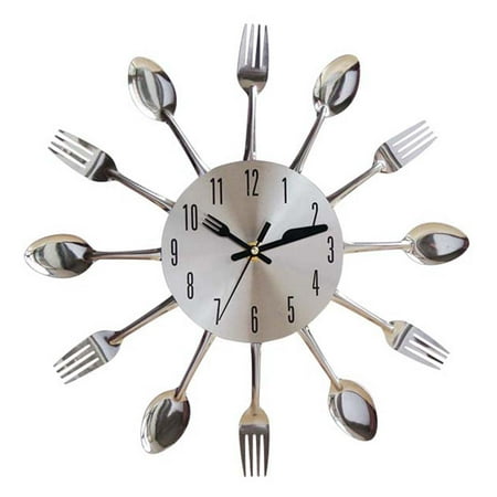 Bonrich Stainless Steel Metal Kitchen Cutlery Wall Clock Modern Cutlery Wall Clock