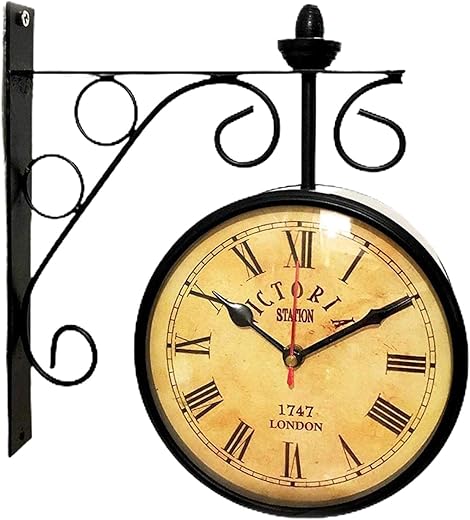 Brass Creation Antique Victoria Station Double Sided Railway Clock Wall Clock Home Decorative, Black