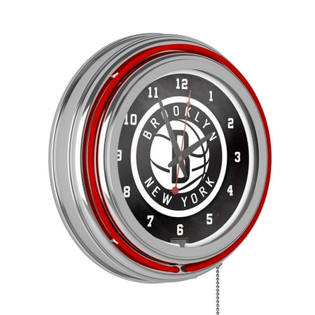 Brooklyn Nets Logo Retro Neon Analog Wall Clock with Pull Chain