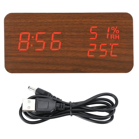 Brown Wooden Alarm Clock with LED Voice Control, Rectangular Desk Clock with Red Light Digital Display, Wooden Frame and Voice Assistant Compatibility for Home Office Use