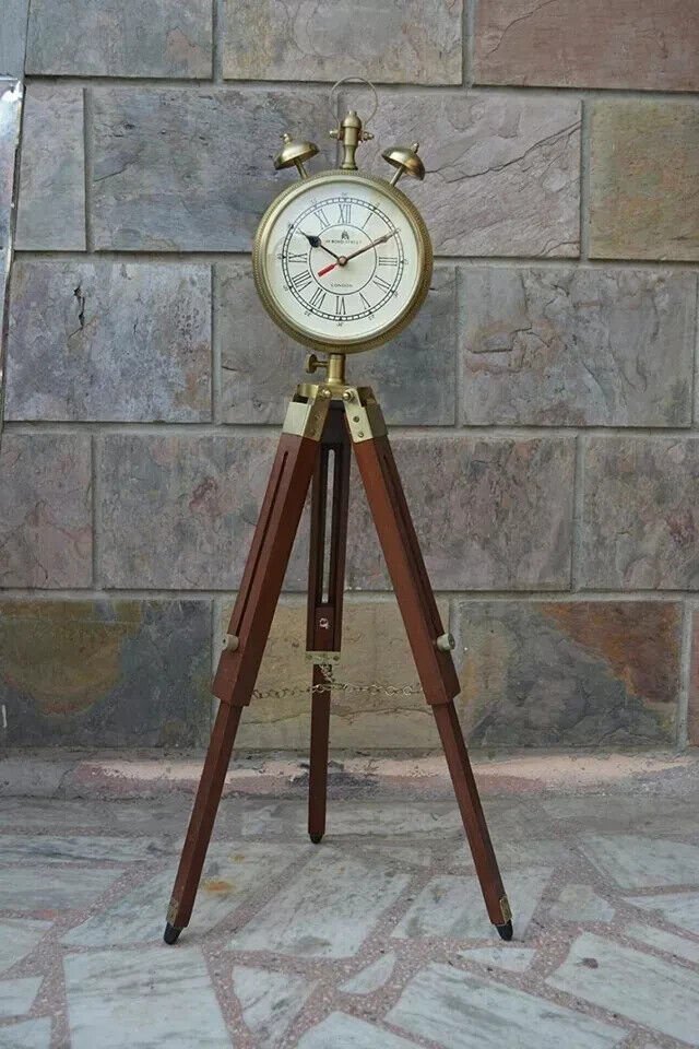 Brown Wood Grandfather Style Tripod Clock Vintage 2 Folding Antique Floor Stand