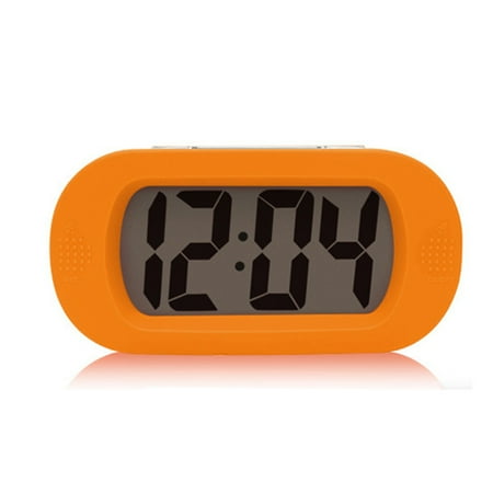 BrowQuartz LED Alarm Clock with Snooze Night Light Bedside Alarms Silicone Shell LCD Screen Watch Bell Battery Powered Home Dorm Orange