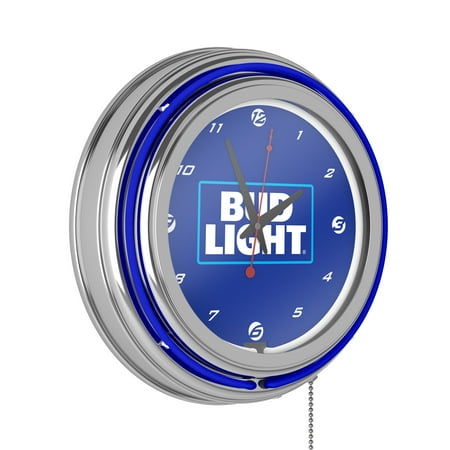 Bud Light Blue Retro Neon Analog Wall Clock with Pull Chain