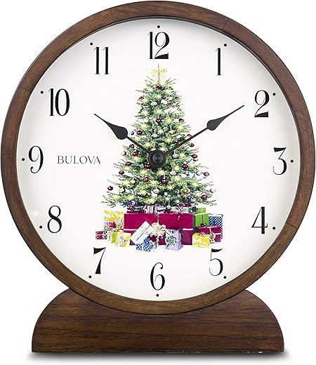 Bulova B1866 Holiday Sounds Mantel Clock, Walnut Stain 9.5 x 8.5 x 2 inches