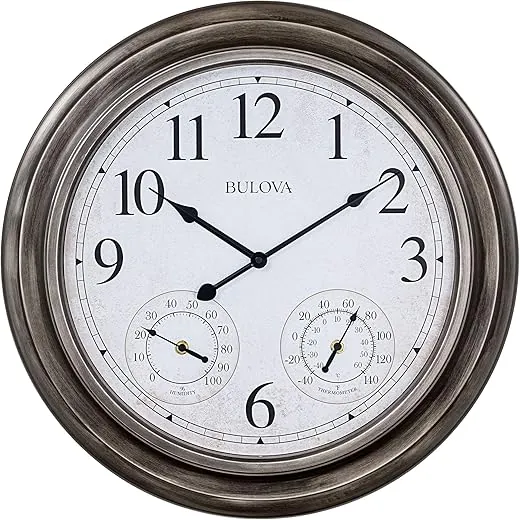 Bulova C4125 Block Island Wall Clock, Aged Silver-Tone