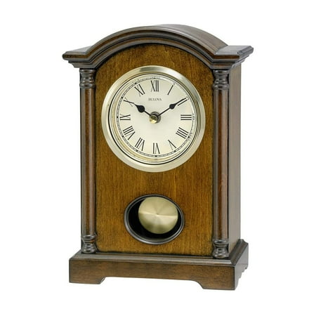 Bulova Clocks B7466 Dalton Chiming Pendulum Wooden Table Clock, Walnut Finish