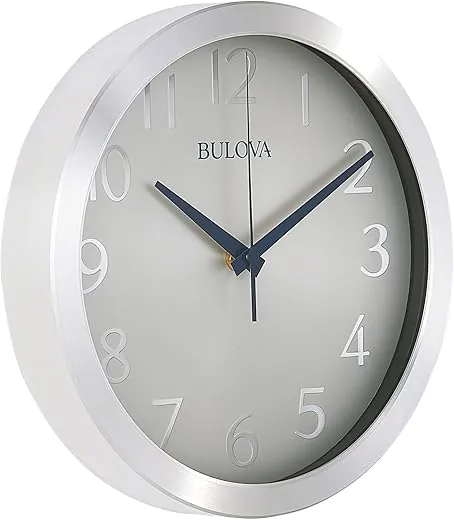 Bulova Winston Wall Clock C4844 | 10" Diameter | Metal Design with Diamond Cut Edges | Silent Sweep Quartz Movement | Easy-to-Read Arabic Numerals