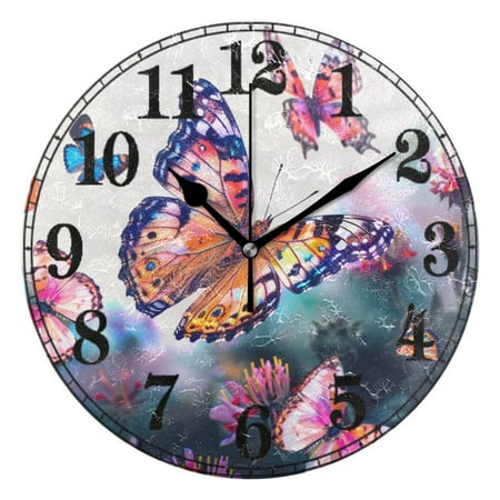 Butterfly Flying in Flower Silent Wall Clock 10 Non-Ticking Battery Clock