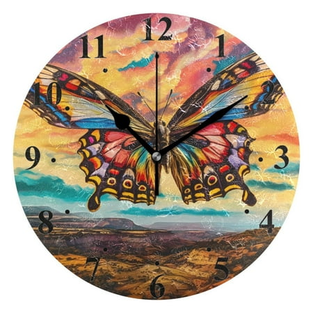 Butterfly Mountain Clouds Black 10 inch Wall Clocks Non Ticking Easy to Read Battery Decorative for Home Bathroom Kitchen Bedroom Living Room