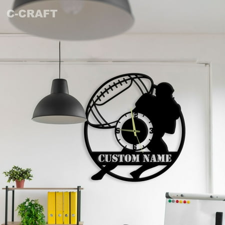 C-CRAFT US Football Player Modern Wall Clock Silent 14 Inch for Living Room Wall Decor