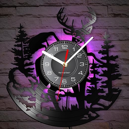 Cabin Deer Wall Clock with 7 Colors Changing, 12 Inch Deer Hunting Wall Clock Silent Non Ticking Forest Wildlife Mountain Lodge Elk Wall Clock Battery Operated Rustic Farmhouse Wall Clock