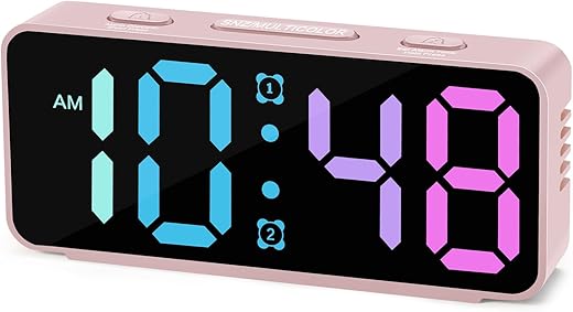 Cadmos Cute Small Alarm Clock for Bedroom,RGB Rainbow Display,Adjustable Loud Volume,Snooze,Plug in Simple Digital Bedside Kawaii Clock for Heavy Sleepers,Kids,Girls