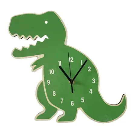 Cartoon Kid Wall Clock Wooden Dinosaur Shape Design Silents Clock for Children