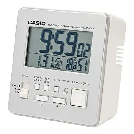 CASIO alarm clock radio wave silver digital temperature humidity calendar display DQD-805J-8JF