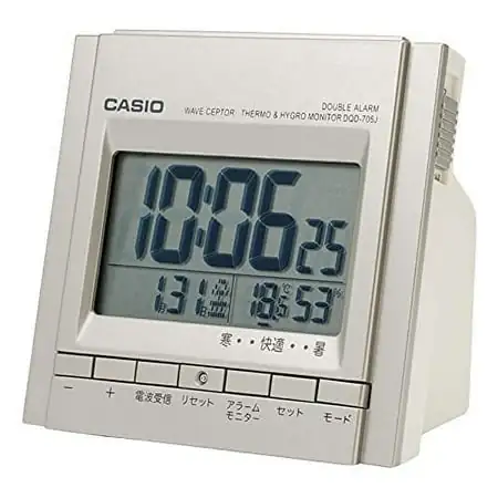 CASIO Alarm Clock Radio waves Silver Digital Double alarm temperature humidity calendar express DQD-705J-8JF// Display