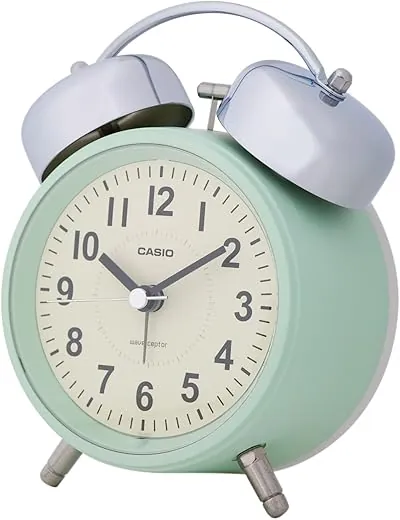 CASIO TQ-720J-3JF Alarm Clock, Radio, Green, Analog, Loud, Twin Bell, Snooze Function, Light Included