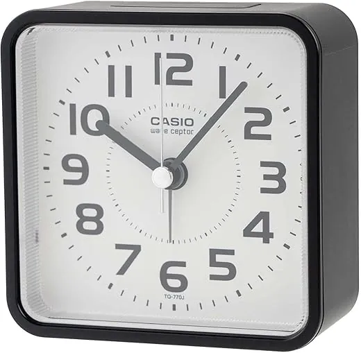 CASIO TQ-770J-1JF Alarm Clock, Radio, Black, Analog, Night Second Hand Stop, Snooze with Light