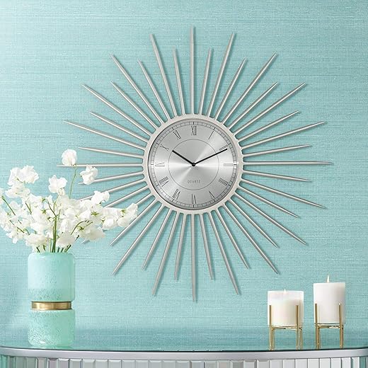 Castallia Silver 28" Round Metal Wall Clock - River Parks Studio