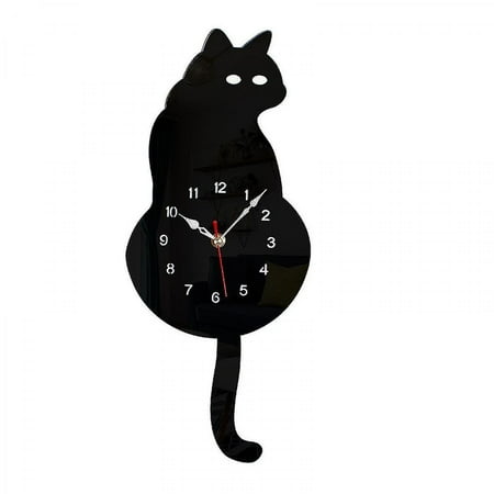 Cat Pendulum Wall Clock, Cat Clock With Moving Tail,living Room Office Caf Bedroom, Gift For Cat Lovers(black Cat-having Eyes)