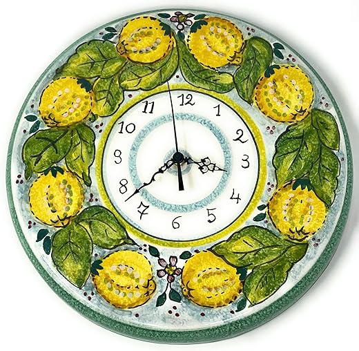 CERAMICHE D'ARTE PARRINI - Italian Ceramic Wall Clock Decorated Lemons Sunflower Hand Painted Made in ITALY Tuscan Art Pottery