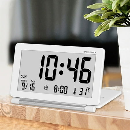 CheAAlet Smart Night Light Digital Alarm Clock with indoor Temperature Display - Portable Travel Desk Clock with Leather Case White