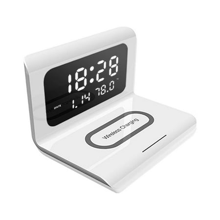 CheAAlet Wireless Charging Alarm Clock with Electronic Calendar & USB Output - 6 Large Display, Dimmable LED Screen, 12/24H Time format E