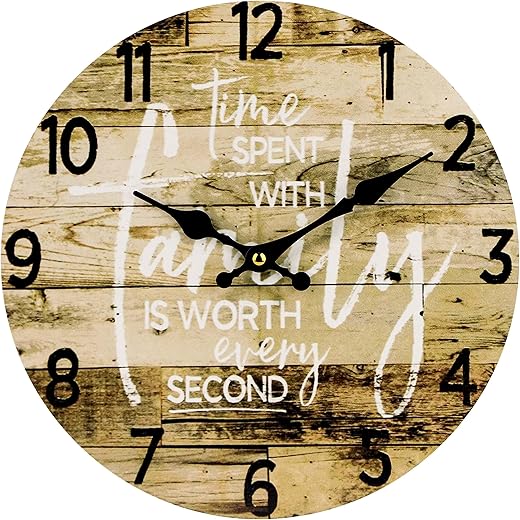 Cherish Every Moment Retro Vintage Farmhouse Wall Clock - ‘Time Spent with Family is Worth Every Second’ - Silent, Non-Ticking, Ideal for Living Room Kitchen & Family Room