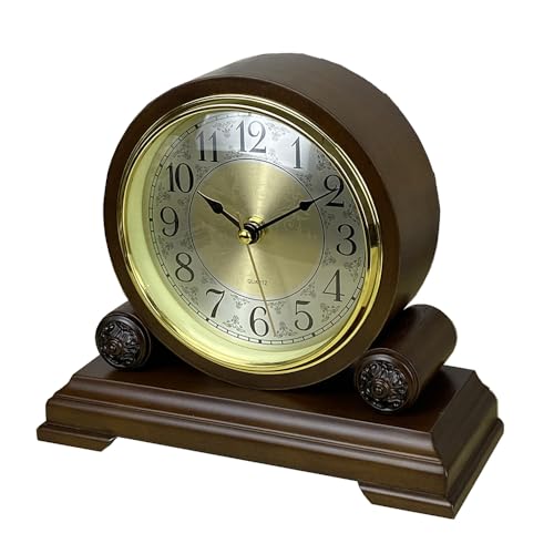 CHIRAY Mantel Desk Clock Battery Operated - Wooden Chime Mantle Clock for Living Room Decor Above Fireplace Mantel, Office, Shelf & Home Décor Gift - Silent Wood Table Clock - Easy to Read 9x8.5 Inch