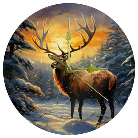 Christmas elk retro Circular Acrylic Wall Clock - Elegant Timepiece for Home Decor - Silent Movement - 12-Inch Diameter - Battery Operated - Sleek Design - Easy-to-Read