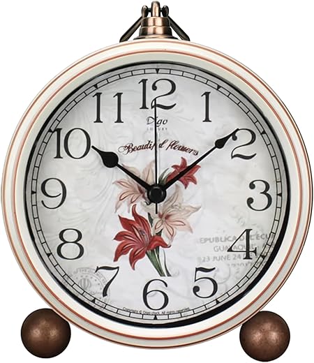 Classic Vintage Clock - Elegant and Decorative Analog Clock,Silent Non-Ticking Clock with Distressed Metal Frame for Office, Living Room or Bedroom