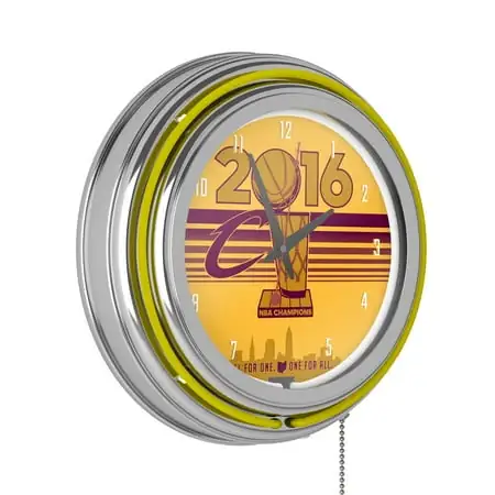 Cleveland Cavaliers 2016 NBA Champions Retro Neon Analog Wall Clock with Pull Chain