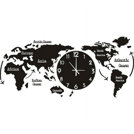 Clock World Map Wall Clock Home Bedroom Wall Personality Wall Clock