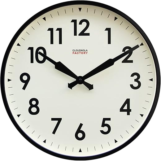 Cloudnola Station Metal Wall Clock, Black and White, 18 inch Diameter, Silent Non Ticking, Battery Operated Quartz Movement