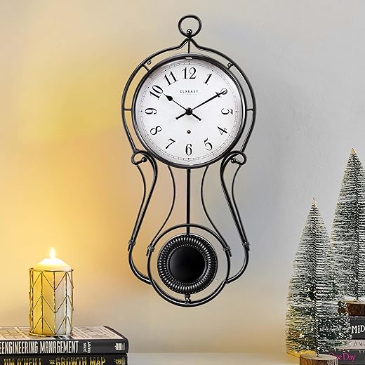 CLXEAST 20 Inch Black Metal Pendulum Wall Clock, Large Schoolhouse Regulator Wall Clocks for Living Room Decor, Battery Operated Pendulum Wall Clock for Home Office,Unique