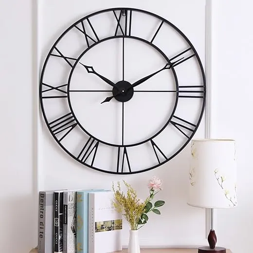 CLXEAST 30 Inch Large Wall Clock Modern, Oversized Roman Numeral Decorative Metal Wall Clock, Big Black Wall Clocks for Living Room Decor, Farmhouse Wall Clock,Unique