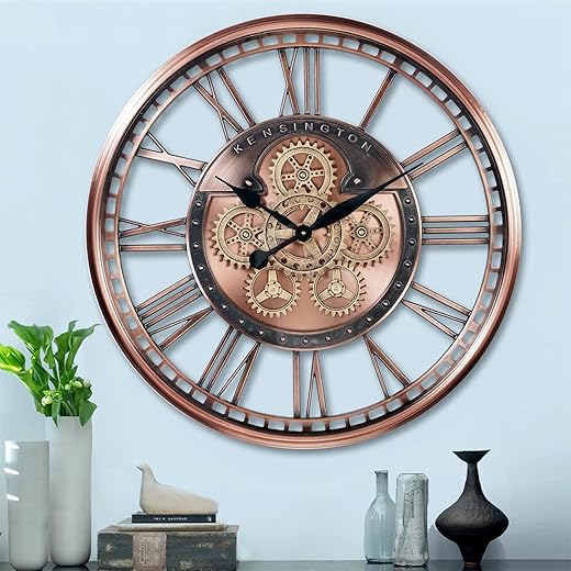 CLXEAST Oversized Large Moving Gears Wall Clock,Industrial Vintage Rose Gold Silent Wall Clock for Modern Farmhouse Living Room Home Decor, Wall Art,Wall Decor,Copper Finish (28 Inch)